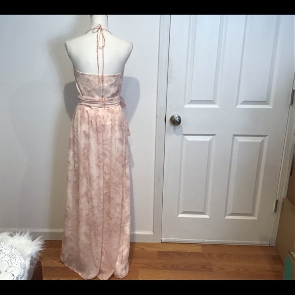 CEREMONY JOANNA AUGUST BOHO HALTER WRAP MUTED PINK FLORAL CHIFFON MAXI DRESS SM - Picture 4 of 11